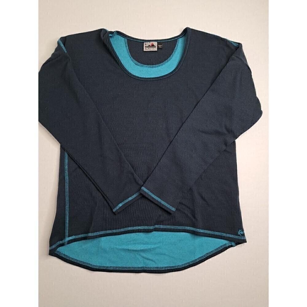 Kavu Women High Low Long Sleeve Knit Top Hiking Shirt Size M Navy Blue